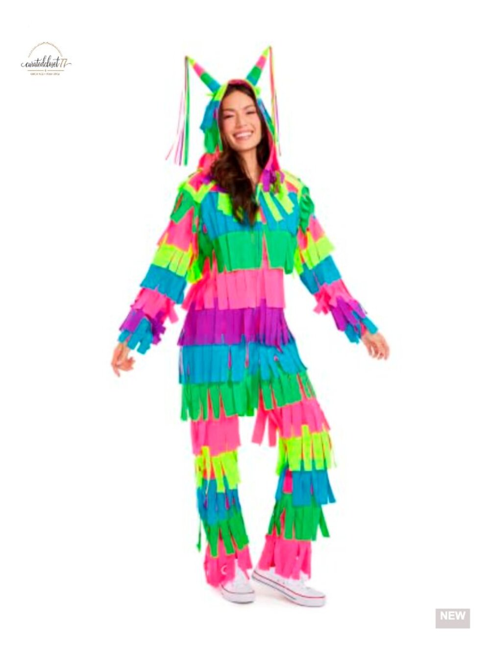 Women's Pinata Jumpsuit Halloween Costume Ribbon Fringe Hooded Onesie